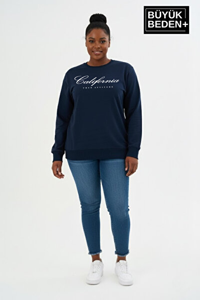Superlife Women's Plus Size Handwritten California Printed Crew Neck Thin Sweatshirt Spr26Bswk956-7