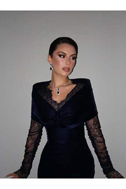 leon فستان مخمل أنيق كحلي و عودي