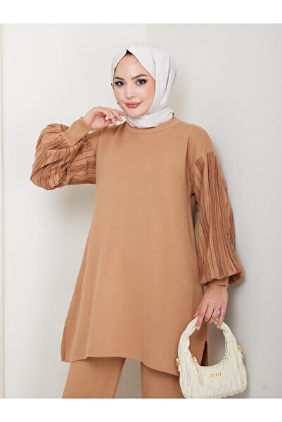 MİREL BUTİK Women's Balloon Sleeve Steel Knitted Tunic Pants Set