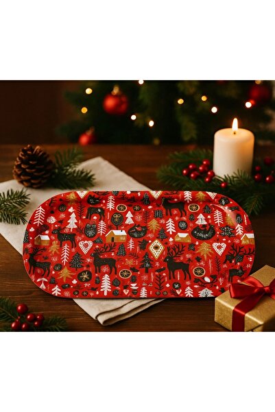 ÖzSu Mağazacılık Yılbaşı konseptli desenli sunum/servis tepsisi (35x15 cm)