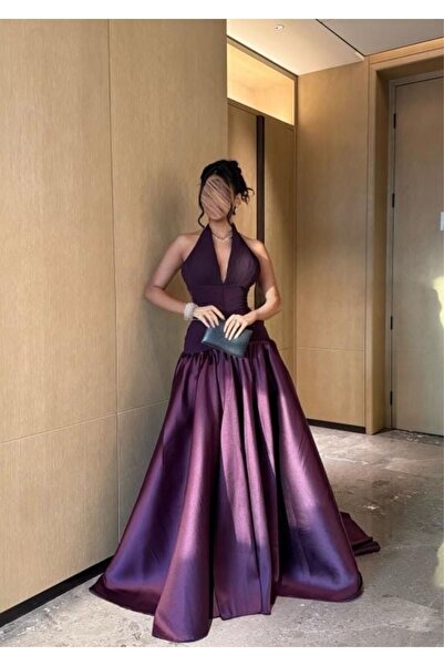 NO BRAND فستان انيق خامه ميكادو وصدر شيفون