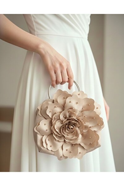 GUSTELLO حقيبة سهرة بتصميم زهرة كبيرة مرصعة باللؤلؤ / حقيبة يد للمناسبات الخاصة / إكسسوار للزفاف والحفلات