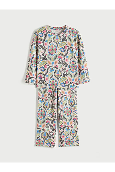 LC Waikiki Ecru bicycle collar patterned women's pajama set