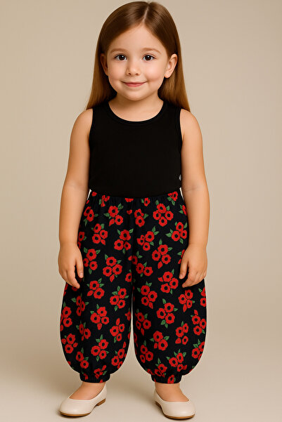 Gül Kız Çocuk Bürümcük Kumaş Şalvar Kesim Pantolon %100 Pamuk - Rahat ve Doğal