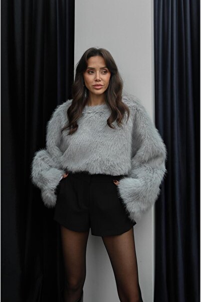 Havoş Gray Faux Fur Sweater