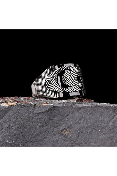 Tesbihsepetim 925 Ayar Gümüş Ayyıldız Model Zirkon Taşlı Erkek Yüzük