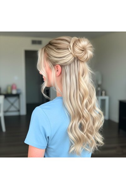 Zeysum 3’lü Set–Bal Köpüğü Platin Röfleli Dalgalı Yarımay Çıt Çıtlı Saç + 2 Y...