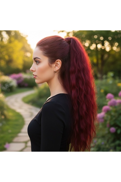 Zeysum Kızıl Dalgalı Kabarık Afro Lastik Tokalı At Kuyruğu Saç Postiş 70 Cm 1...