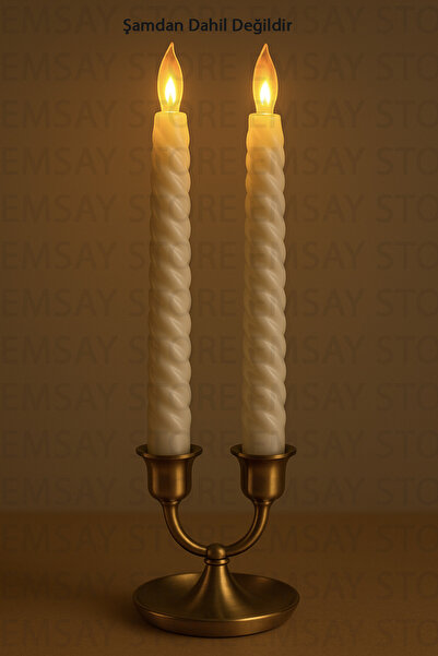 Emsay Store 2 Adet Çiftli Bükümlü LED Mum Seti Christmas Süsleme Dekorasyon Pilli Şamdan Mumu Sıcak Işık 21 cm