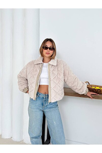 koka Baklava desenli krem rengi ceket