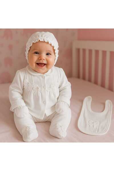 MİLAYS LİFE HOME COLLECTİON طقم ملابس للأطفال الرضع من 0-3 أشهر، مطرز بفراشة ...