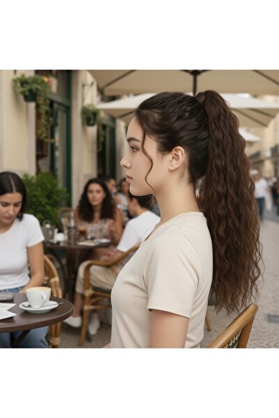 Zeysum Kumral Dalgalı Kabarık Afro Lastik Tokalı At Kuyruğu Saç Postiş 70 Cm ...