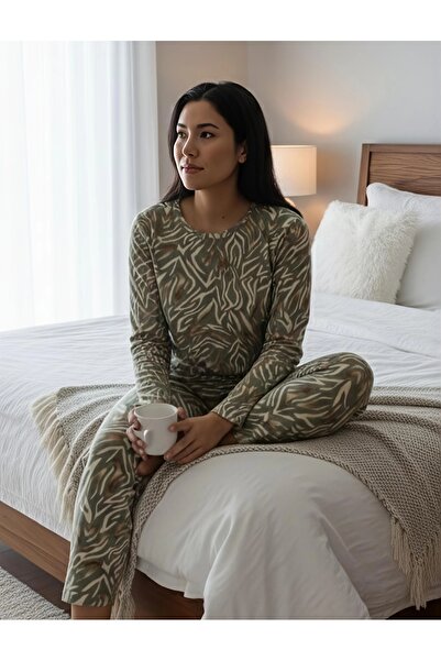 ÇAĞ MODA Viscose Knitted Crew Neck Long Sleeve Pants Pajama Set