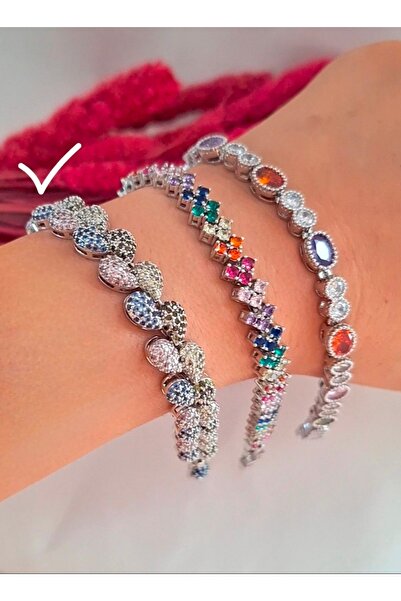 Vip Damla Yaprak Bileklik - renkli zirkon taşlı- silver - özel seri