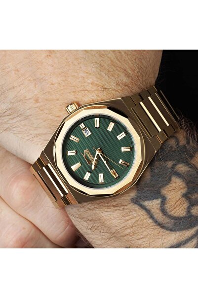 Slazenger Erkek Kol Saati – Gold Çelik Kasa – Gold Çelik Kordon – Koyu Yeşil ...