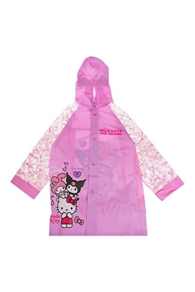 ELITECOMMERCEMARKET Poncho de ploaie roz Kuromi de la Hello Kitty & Friends, mâneci transparente, impermeabil, cu glugă, 122-128 cm