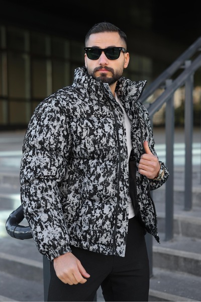 MİS MODA Men's Flock Printed Winter Puffer Coat