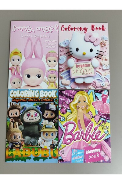 ada çanta kırtasiye 4 adet stickerli boyama kitabı (sonny angel/Hello Kitty/L...