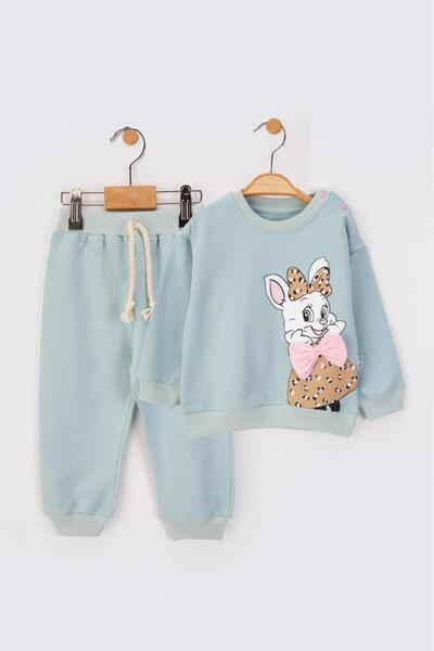 baby flamindo طقم أطفال مكون من خيطين مع تفاصيل فيونكة مطبوعة بنقش الأرانب