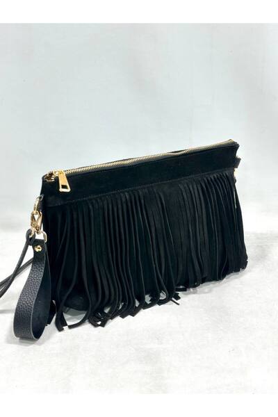 çkn sedat çakan çanta & fular & aksesuar Püskül detaylı hakiki süet deri kadı...