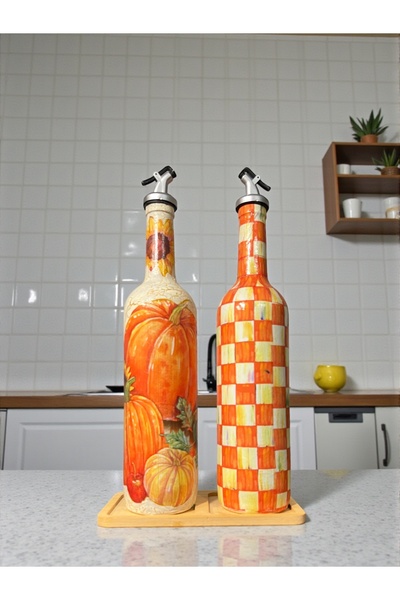 Mes Reves 750 ml Hand-Painted Pumpkin Pattern Glass Olive Oil & Vinegar Bottl...
