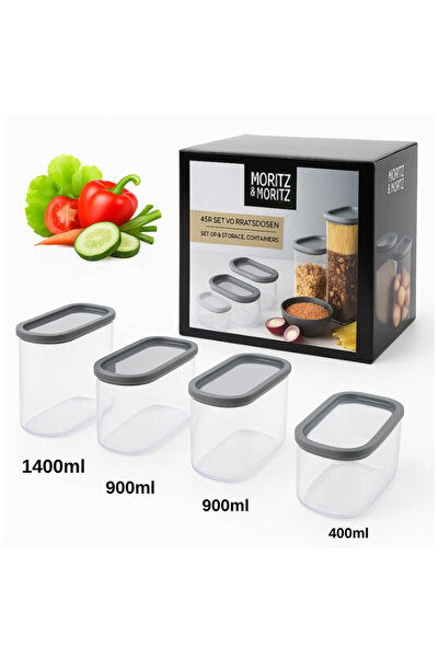Moritz & Moritz Set of 4 food storage containers with lids, – 1400 ml, 2×900 ml, 400 ml