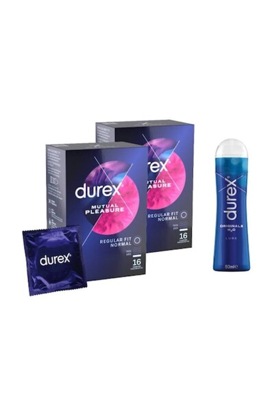 Durex Pachet Prezervative Mutual Pleasure 2 x 16 buc + Lubrifiant Original 50 ml