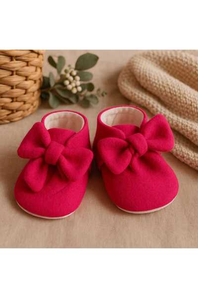 krm kerem bebe Suede Baby Girl Shoes with Bow Detail
