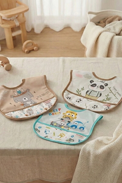 hobbebaby 3 قطع من مريلة طعام الأطفال العملية المقاومة للبقع - مريلة قابلة لل...