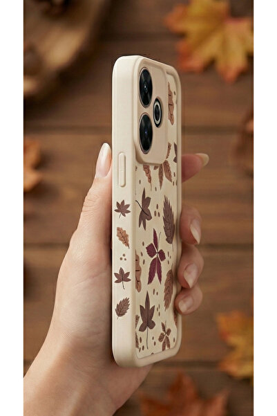 Rivor Xiaomi Redmi 13 Kılıf Kamera Korumalı Sonbahar Yaprakları Desenli Kabartmalı Lüks Silikon Kapak