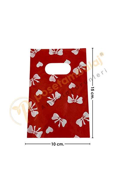 CarpCorn Kırmızı Kurdela Desenli Hediyelik Poşet 10x15 cm