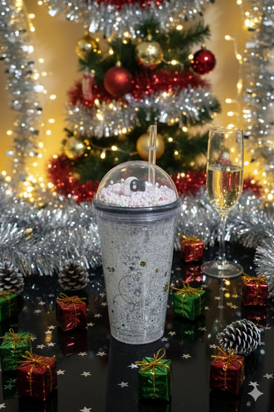 Feroniagold Double Layered Drinking Glass Mica 500 ml (with Straw)