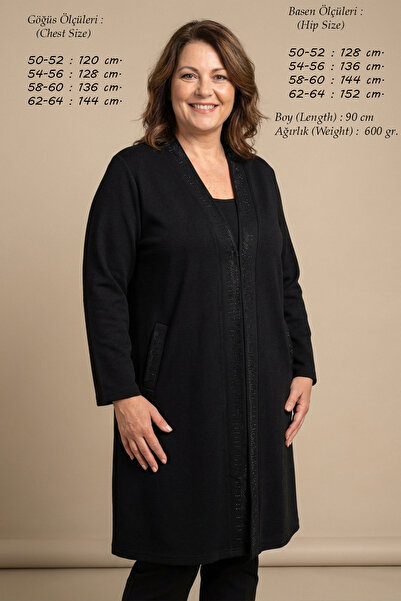 Laden Πλεκτά Μεσαίου Πάχους Ατσάλινο Πλεκτό Μπλουζάκι ελαφρύ Μεγάλο Μέγεθος Mother Long Μαύρη Ζακέτα