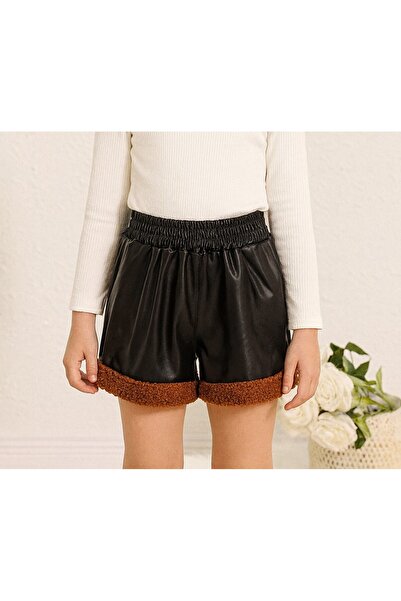 shop Kız Çocuk Peluş Paça Detaylı Suni Deri Şort