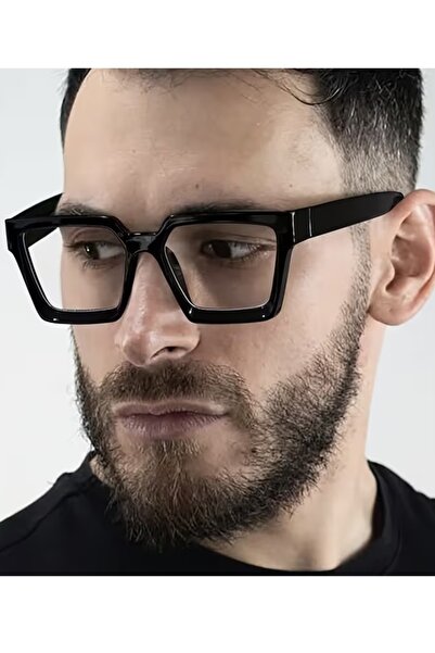 BirYıldızOl Blue Light Protection Square Oversized Clear Men's Screen Glasses