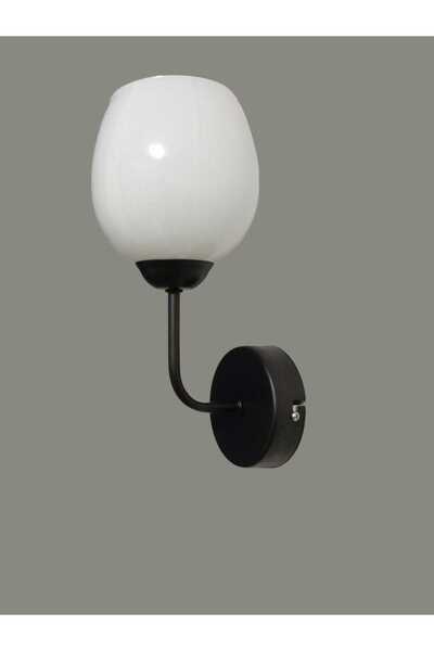 BSA LIGHTING Lale Single Black Modern Wall Light (White Open Mouth Glass)