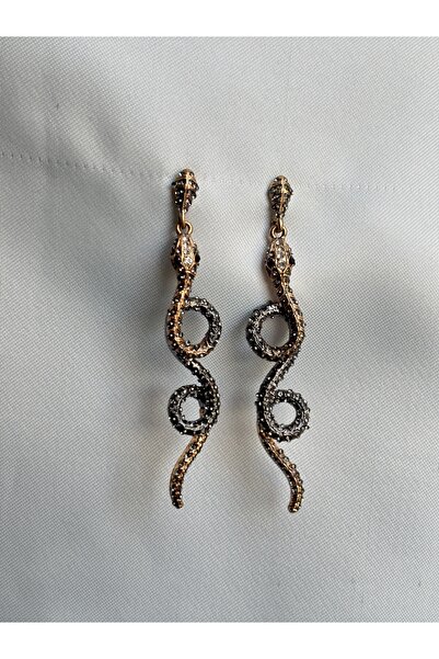 lotusbybuket Vip Special Design New Season Black Zircon Stone Copper Snake Model Earrings