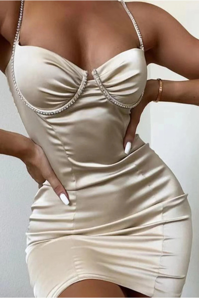 EXTRABABES ROCHIE 'CRYSTAL' - Rochie mini neagra din satin cu cupe si detalii...