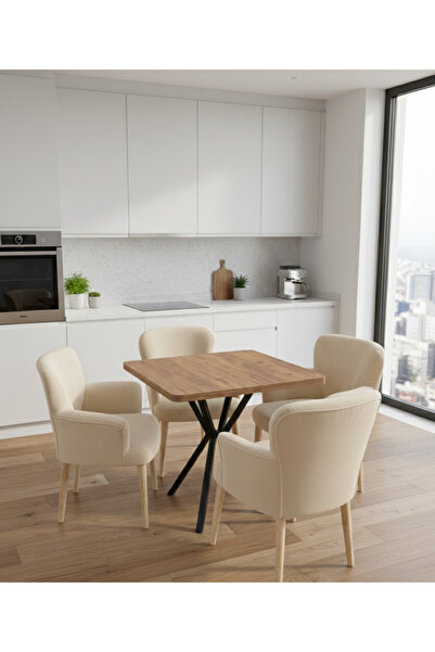 Kırlenta BERJER KARE MASA MUTFAK TAKIMI KOLTUK SANDALYE KAFE MUTFAK SALON KOL...