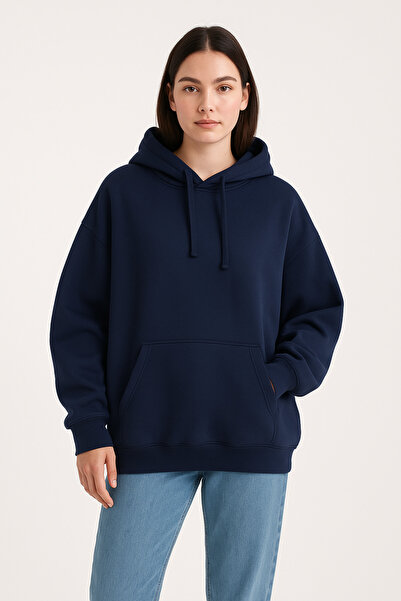 Kadın 3 İplik kompak penye pamuk unisex Oversize Kapüşonlu Sweatshirt Hoodie