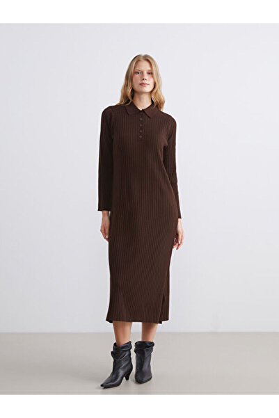 LC Waikiki Polo Neck Ribbed Knitwear Dress