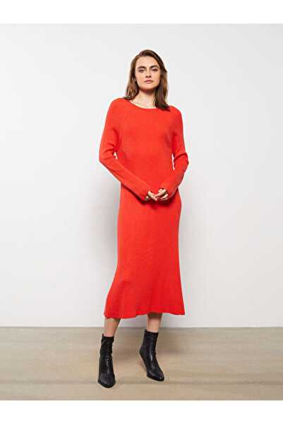 LC Waikiki Crew Neck Plain Long Sleeve Knitwear Dress