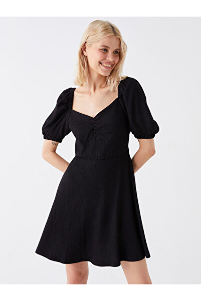 LC Waikiki Sweetheart Neckline Plain Short Sleeve Women's Dress