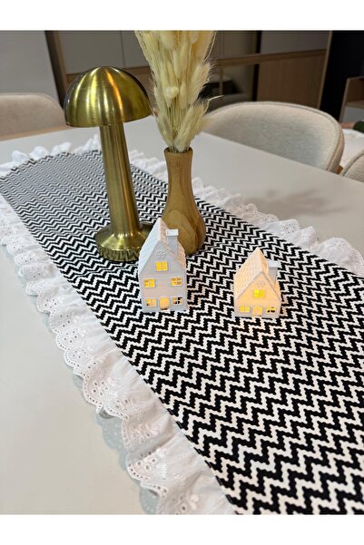 NURGİTA HOME Fırfırlı Fistolu Duck Keten Vintage Runner (40x110 cm)