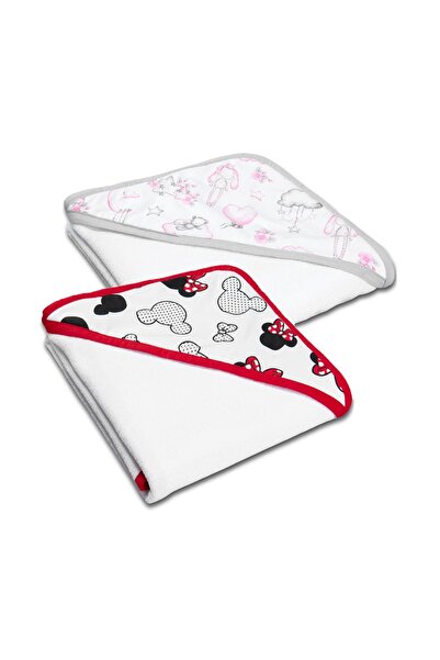 Kidizi Set doua prosoape bebelus din bumbac cu gluga 90x90 cm Minnie Clouds