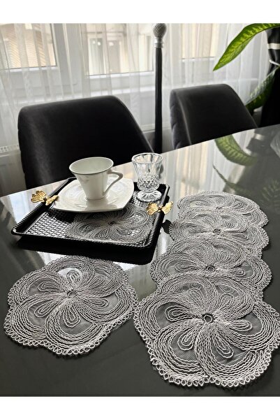 BRL ÇEYİZ HOME 6 Lı Kahve Yanı Şık Sunum Güpürlü Tül Peçeteler