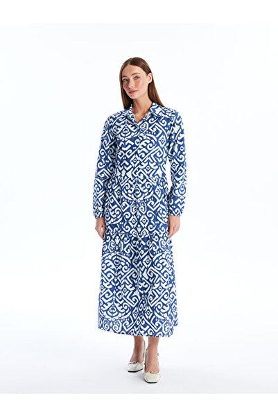 LC Waikiki Shirt Collar Patterned Long Sleeve Dress