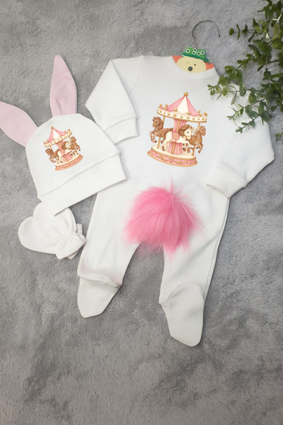 Moda Lime İsimli Atlıkarınca Temalı Bebek Tulum Seti – Organik Pamuk – Kişiye...