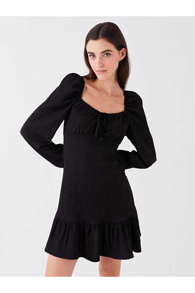 LC Waikiki U-Neck Solid Long Sleeve Dress