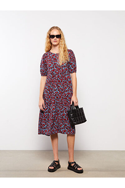 LC Waikiki Crew Neck Patterned Short Sleeve Viscose Women's Dress